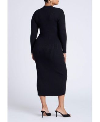 Women's Plus Size Mock Neck Rib Button Dress