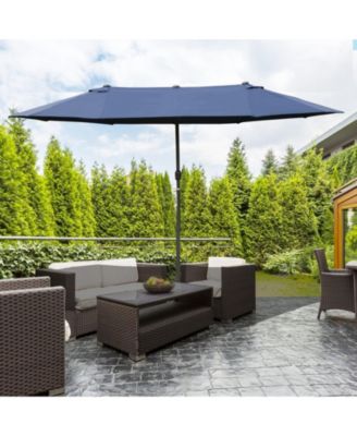Outsunny Patio Umbrella 15' Steel Rectangular Outdoor Double Sided Market with base, Sun Protection & Easy Crank for Deck Pool Patio
