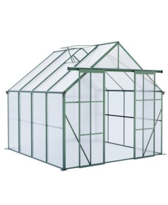 8x8FT Aluminum Double Door Polycarbonate Greenhouse with Raised Base and Anchor