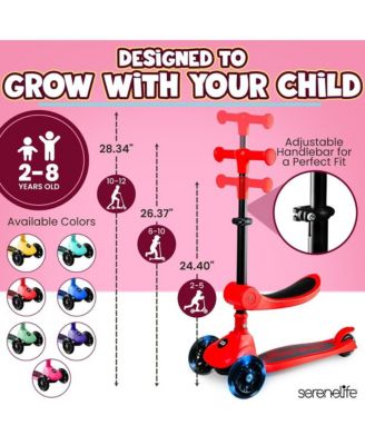 3-Wheel Foldable Kids Scooter - Child Toy Scooter with Built-in LED Wheel Lights, Foldable Seat, and Easy Maneuvering Lean-to-Steer Technology (Red)