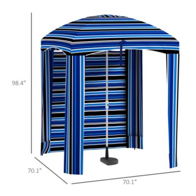 5.9ft x 5.9ft Portable Beach Umbrella Ruffled Outdoor Cabana with Walls Vents Sandbags Blue Stripe