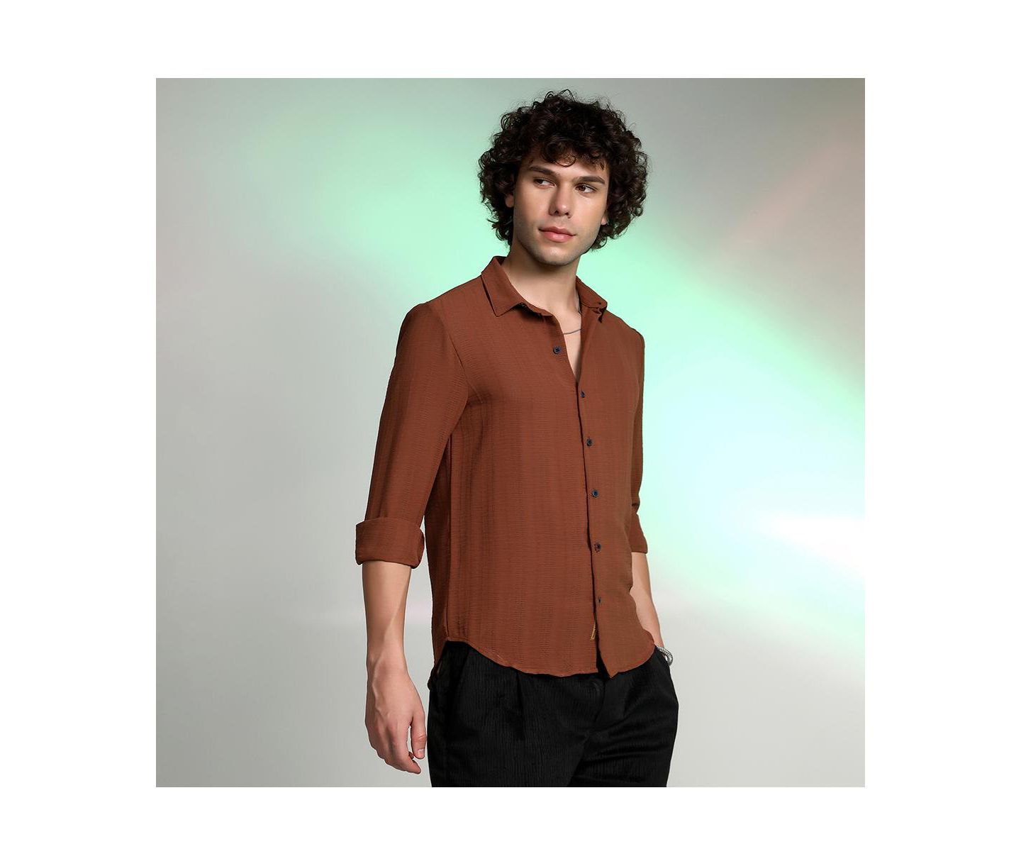 Мужская рубашка Cahoot Campus Sutra Sienna Brown Woven-Lined, цвет: Коричневый — фото 5