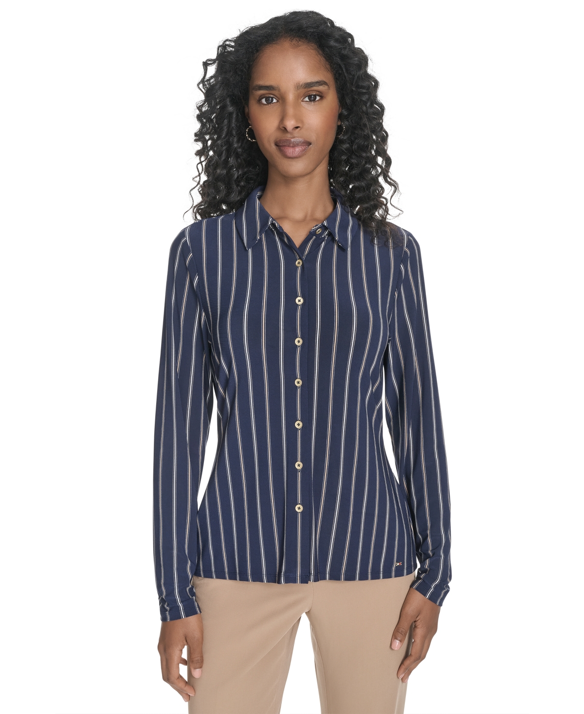 Women's Striped Knit Long-Sleeve Shirt - Midnight Multi