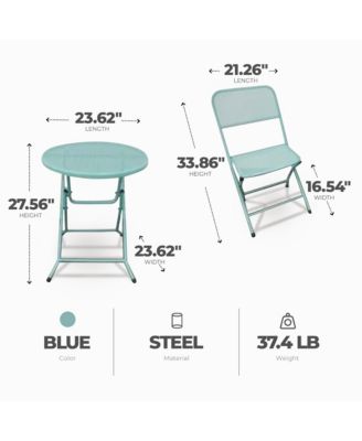 Padova Foldable 3 Piece Steel Bistro Dining Set, Blue