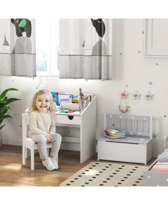Kids Desk with Chair Set and Toddler Toy Box Storage Bench for Bedroom