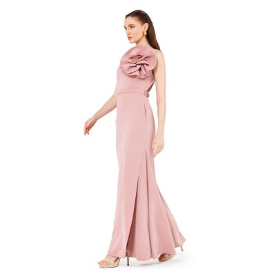 Floral Applique Crepe Column Gown