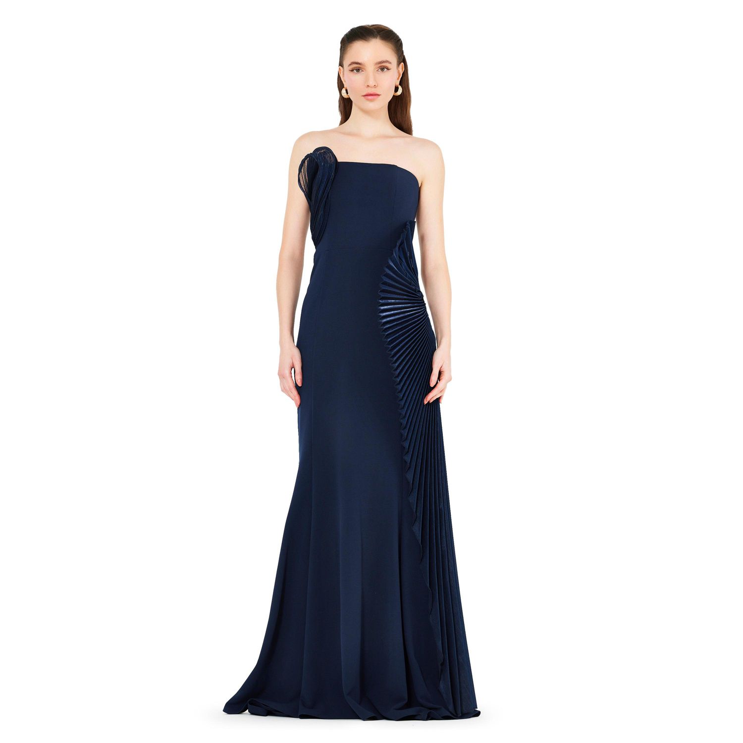 3D Pleated Drape Strapless Gown