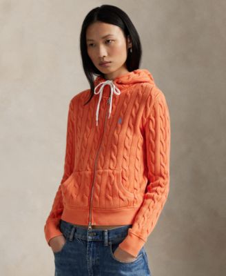 Women's Cable-Knit Cotton Full-Zip Hoodie Sweater