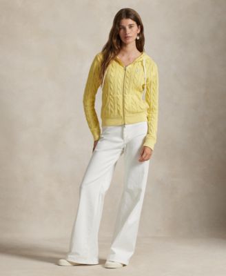 Women's Cable-Knit Cotton Full-Zip Hoodie Sweater