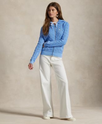 Women's Cable-Knit Cotton Full-Zip Hoodie Sweater