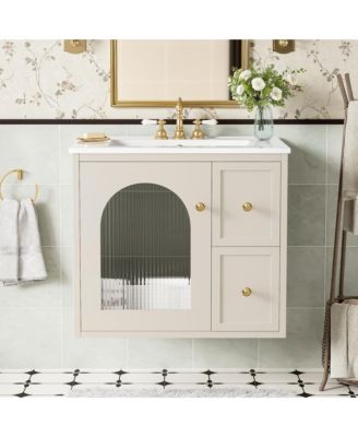 24" Sink with Overflow, 2 Drawers, Soft-Close Door, Wall-Mount Bathroom Vanity