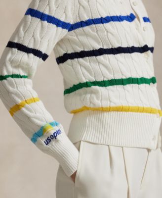 Women's US Open Striped Cable Cotton Cardigan