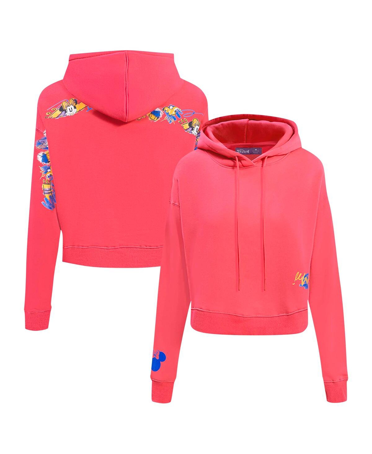 Women's Pink Mickey Friends Minnie and Daisy Cropped Pullover Hoodie - Pink