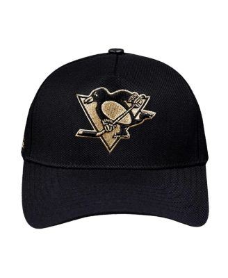 Men's Black Pittsburgh Penguins Metallic Logo Pinch Front Adjustable Hat