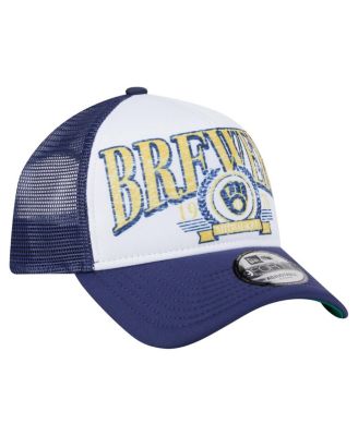 Men's White Milwaukee Brewers Distressed 9FORTY A-Frame Adjustable Trucker Hat
