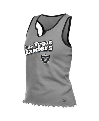 Women's&nbsp;Silver Las Vegas Raiders Lettuce Hem Notch Neck Tri-Blend Tank Top