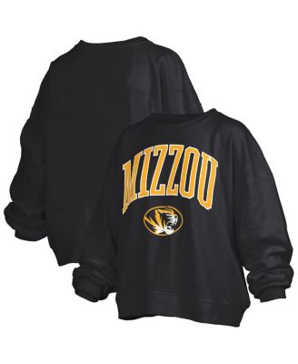 Pressbox - Women's Black Missouri Tigers Janise Arch Over Logo Waist Length Oversized Pullover Sweatshirt