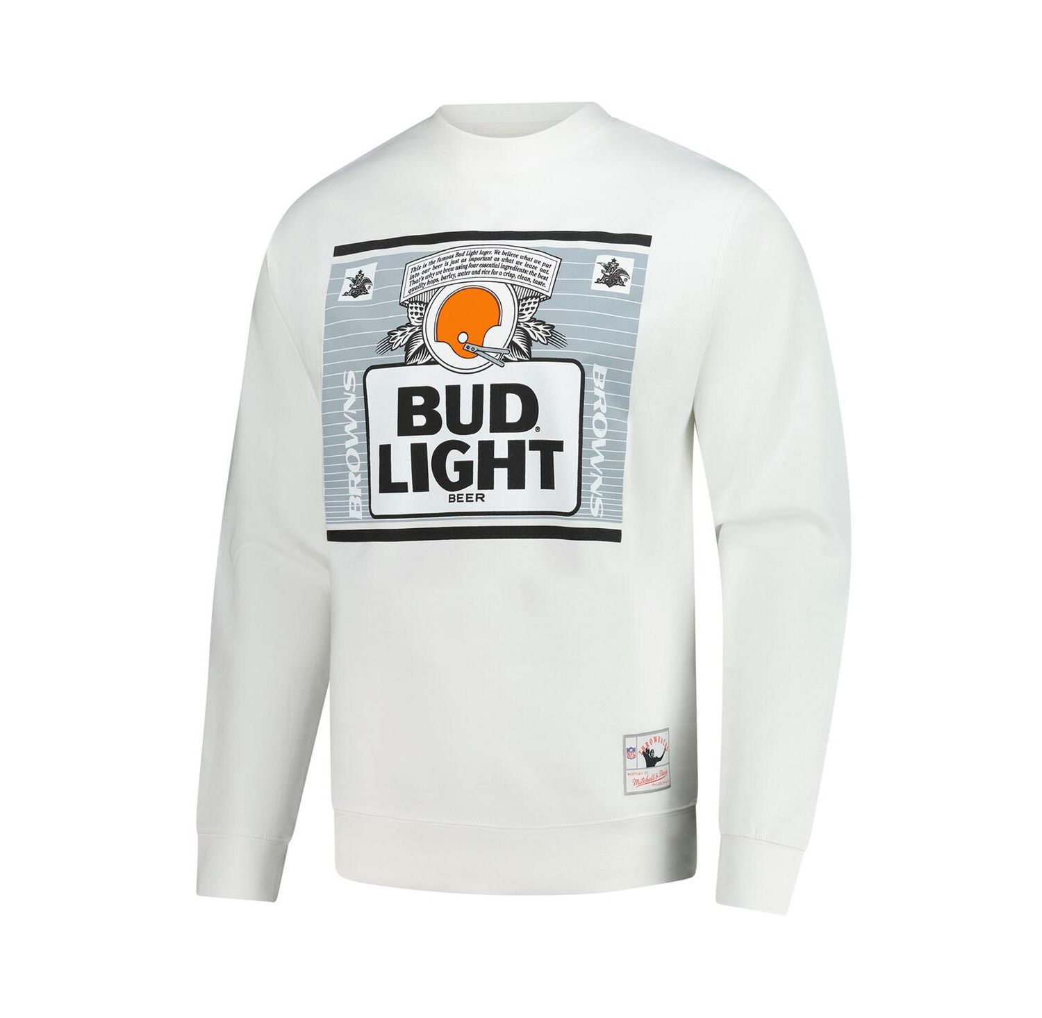x Bud Men's Light White Cleveland Browns The Crest Pullover Sweatshirt