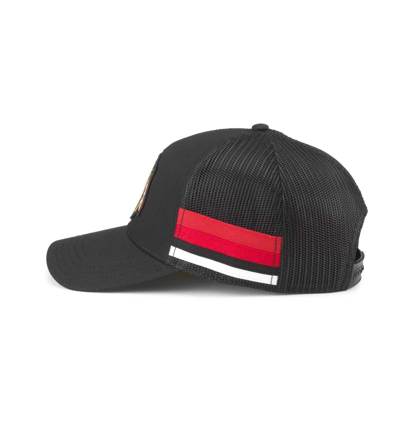 Мужская кепка American Needle Black Chicago Blackhawks Hotfoot Stripes Trucker Adjustable Hat — фото 2