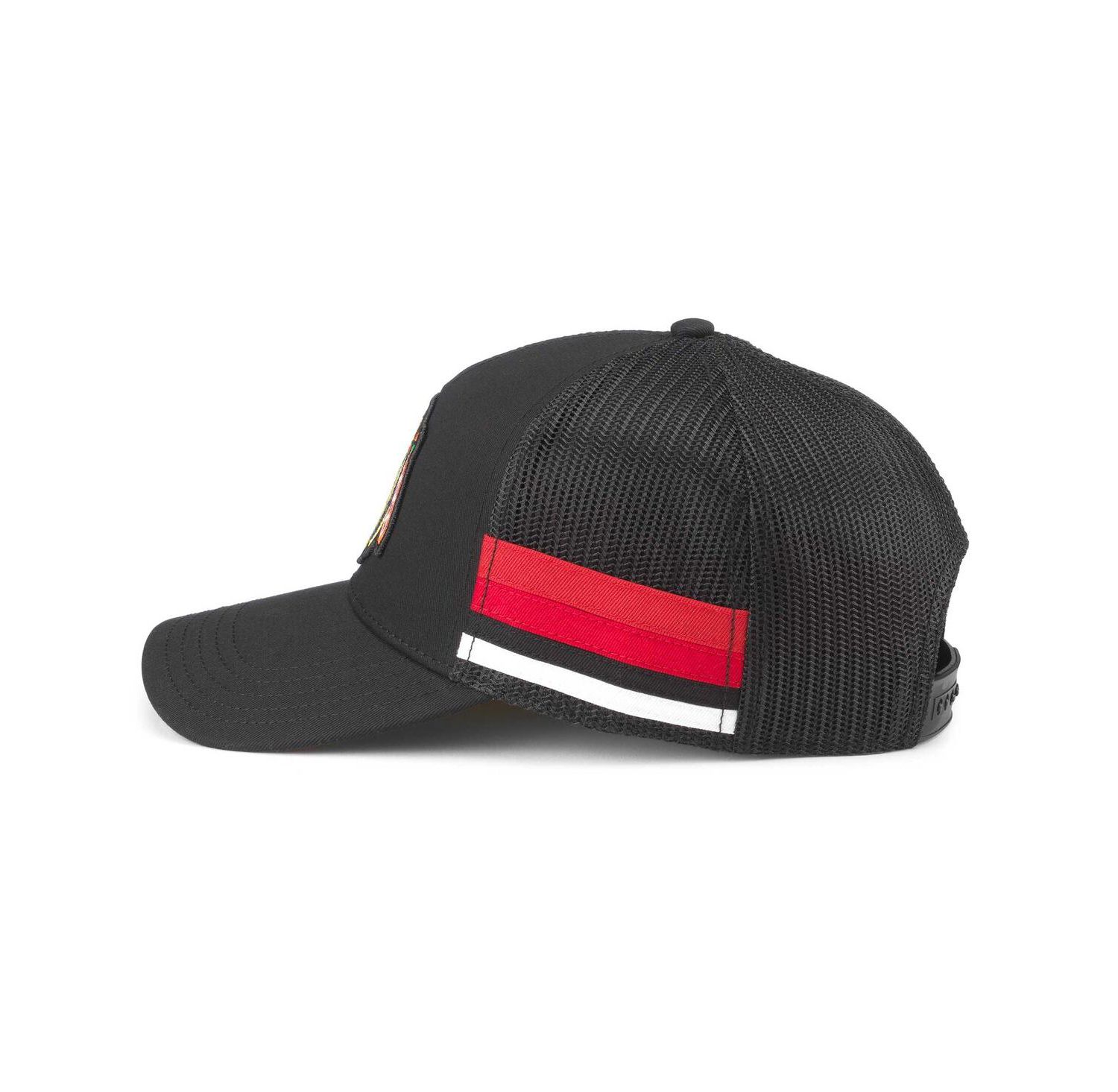 Men's Black Chicago Blackhawks Hotfoot Stripes Trucker Adjustable Hat