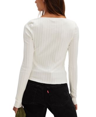 Women's Button-Front Long-Sleeve Top