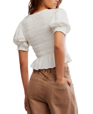 Women's Cotton Puff-Sleeve Peplum Top