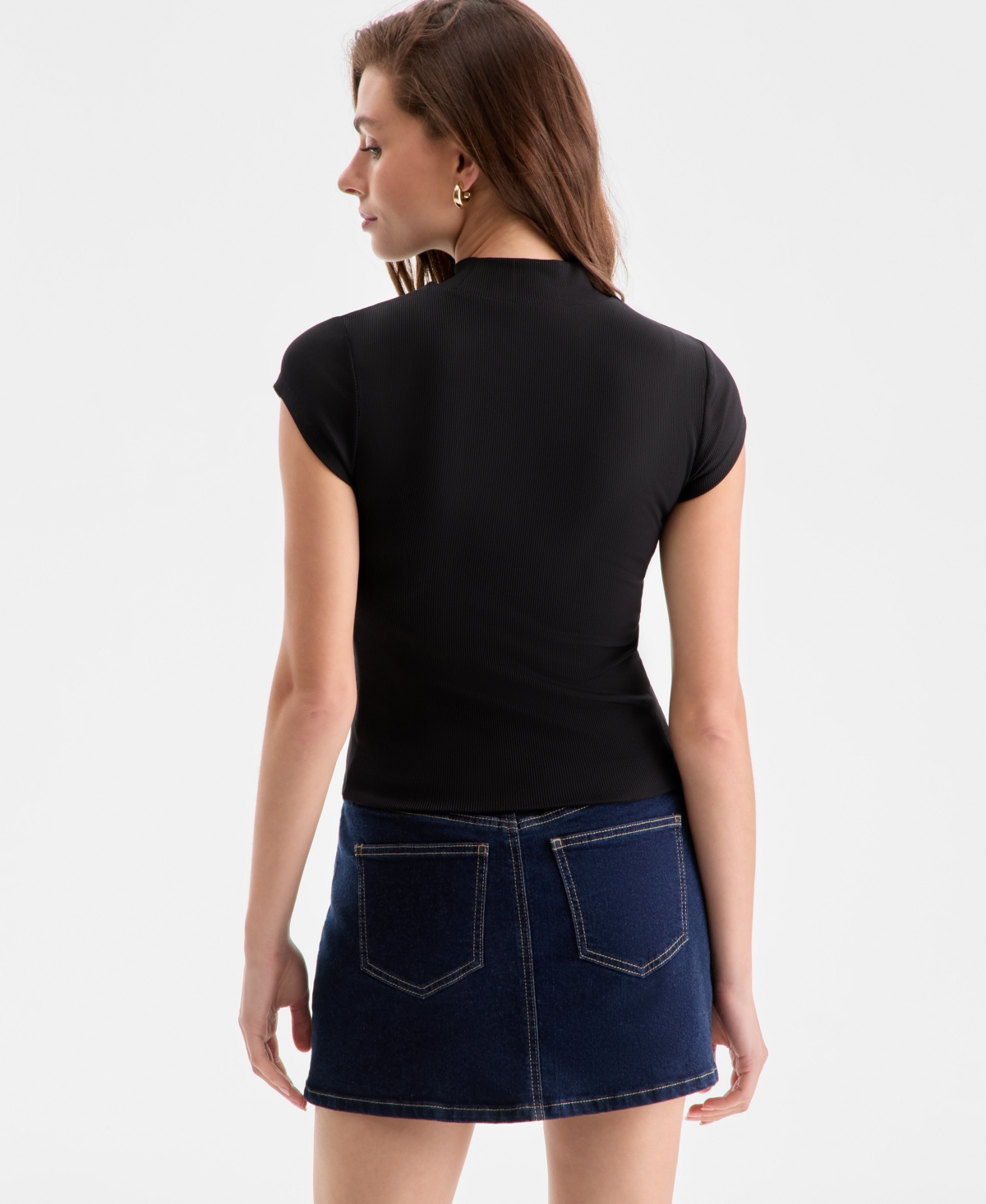 Bar Iii Women's Ribbed Second-skin Mock-neck Top, Exclusively At Macy's In Black