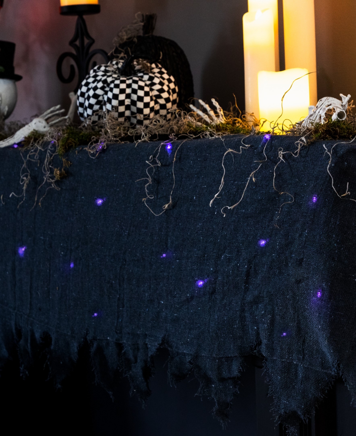 Northlight 7075" Lighted Raggedy Halloween Valance with Purple Led Lights