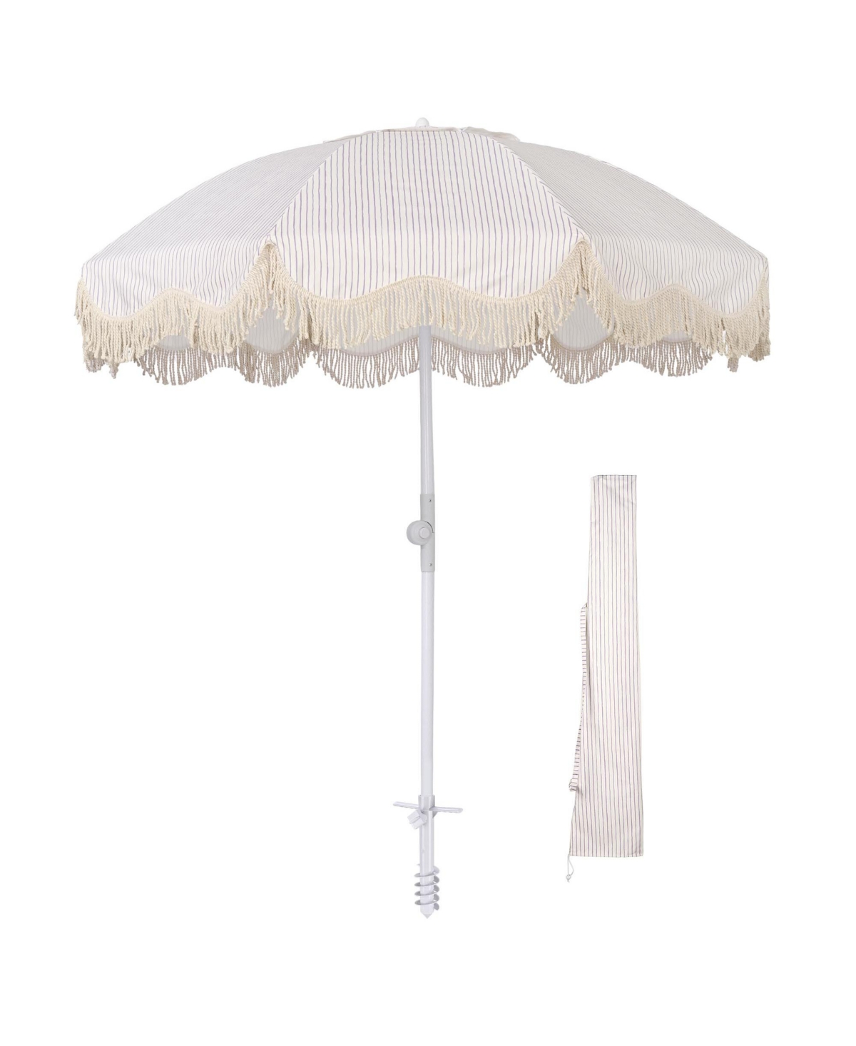 Ocean 6 Ft Beach Umbrella with 8 Ribs Sand Anchor Push Button Tilt with Heavier Tassle Carry Bag Outdoor Beach Pool Party Purple Stripe - Nat