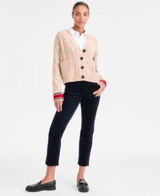 Women's Cable-Knit Varsity Cardigan