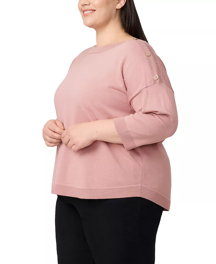 Plus Size Button-Trim Drop-Shoulder Sweater - thumbnail 3