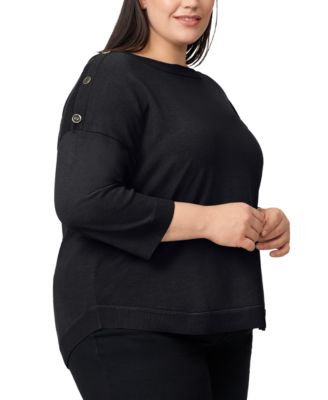 Plus Size Button-Trim Drop-Shoulder Sweater