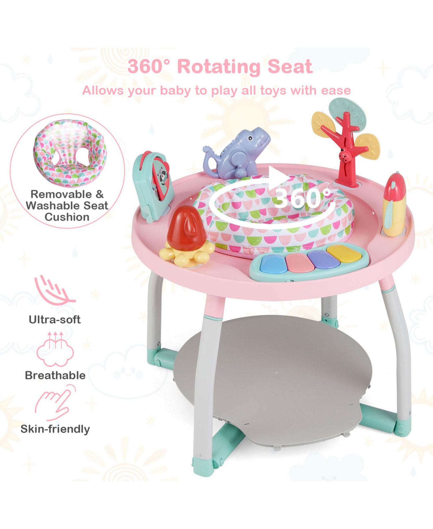 5-in-1 Baby Activity Center with Rotating Seat Removable Toys Lights