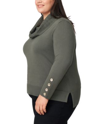 Plus Size Ribbed-Hem Cowl-Neck Sweater