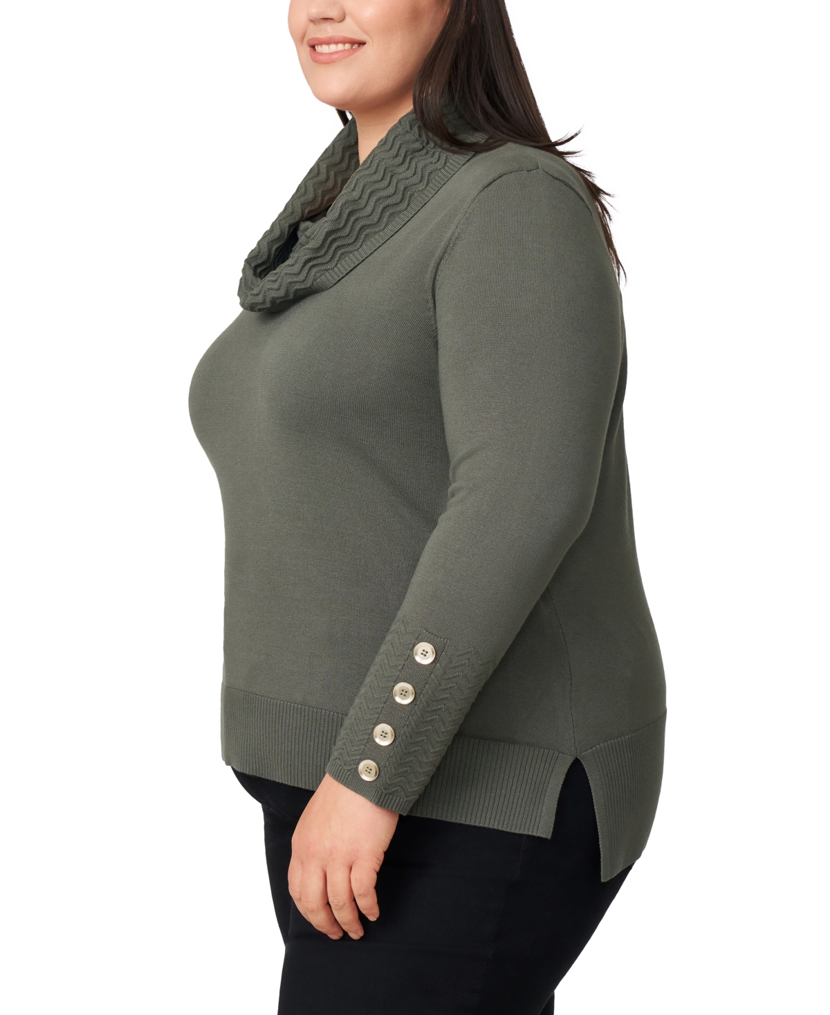 Melissa Paige Plus Ribbed-Hem Cowl-Neck Sweater
