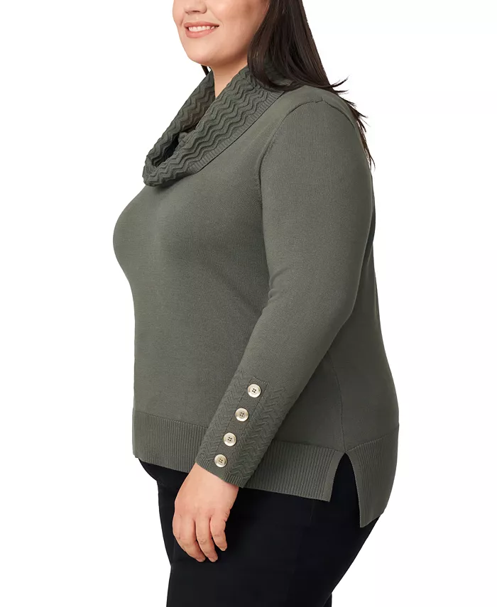 Plus Size Ribbed-Hem Cowl-Neck Sweater - thumbnail 3