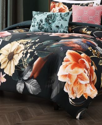 Botanical Birds Bedding 220 Thread Count 100% Cotton Sateen 5 Piece Queen Size Reversible Comforter Set