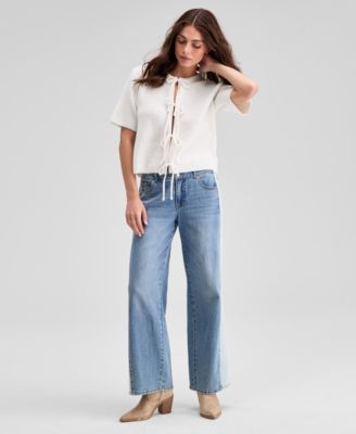 Women's Short-Sleeve Tie-Front Cardigan, Exclusively at Macy's