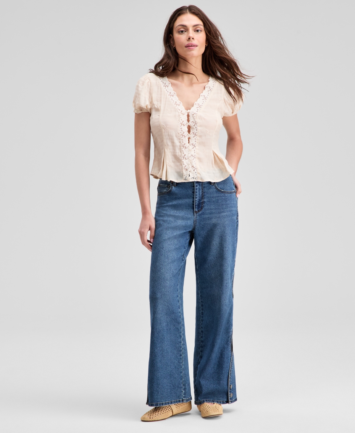 Women's High-Rise Cutout Flare Jeans, Macy's Exclusive - Savannah Wash