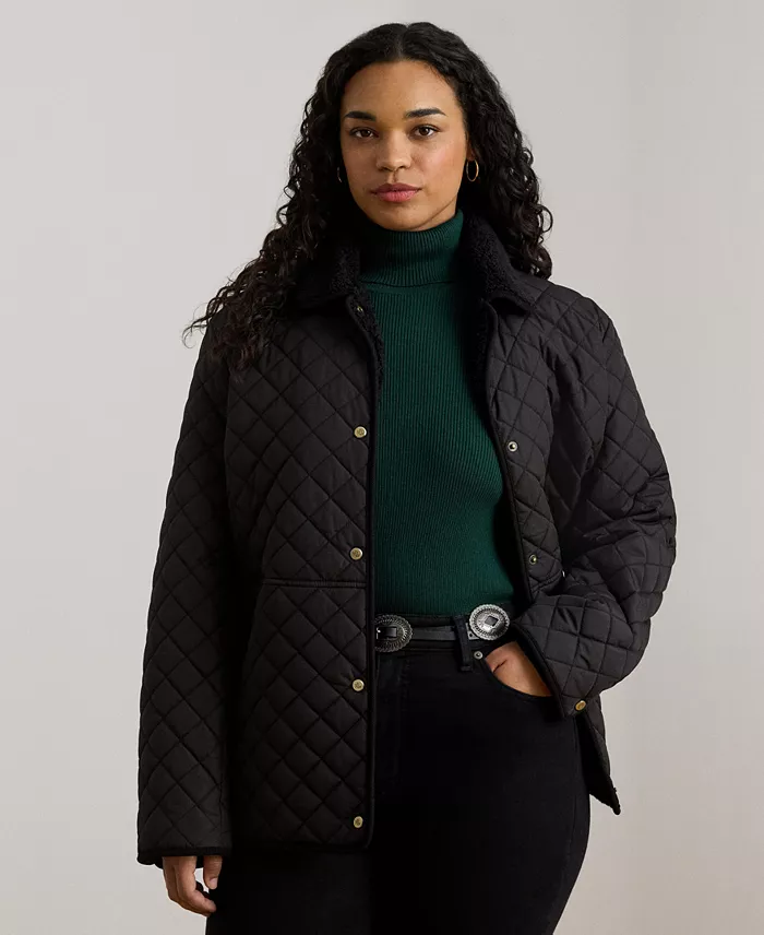 Plus Size Faux-Sherpa-Collar Quilted Coat - thumbnail 6
