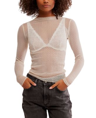 Free People - Women's Patterned Mesh Mock Neck Top