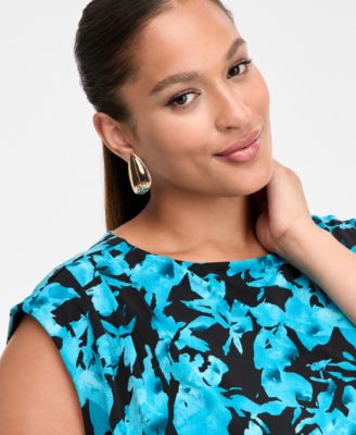 Plus Size Printed Boat Neck Cap Sleeve Top, Macy's Exclusive