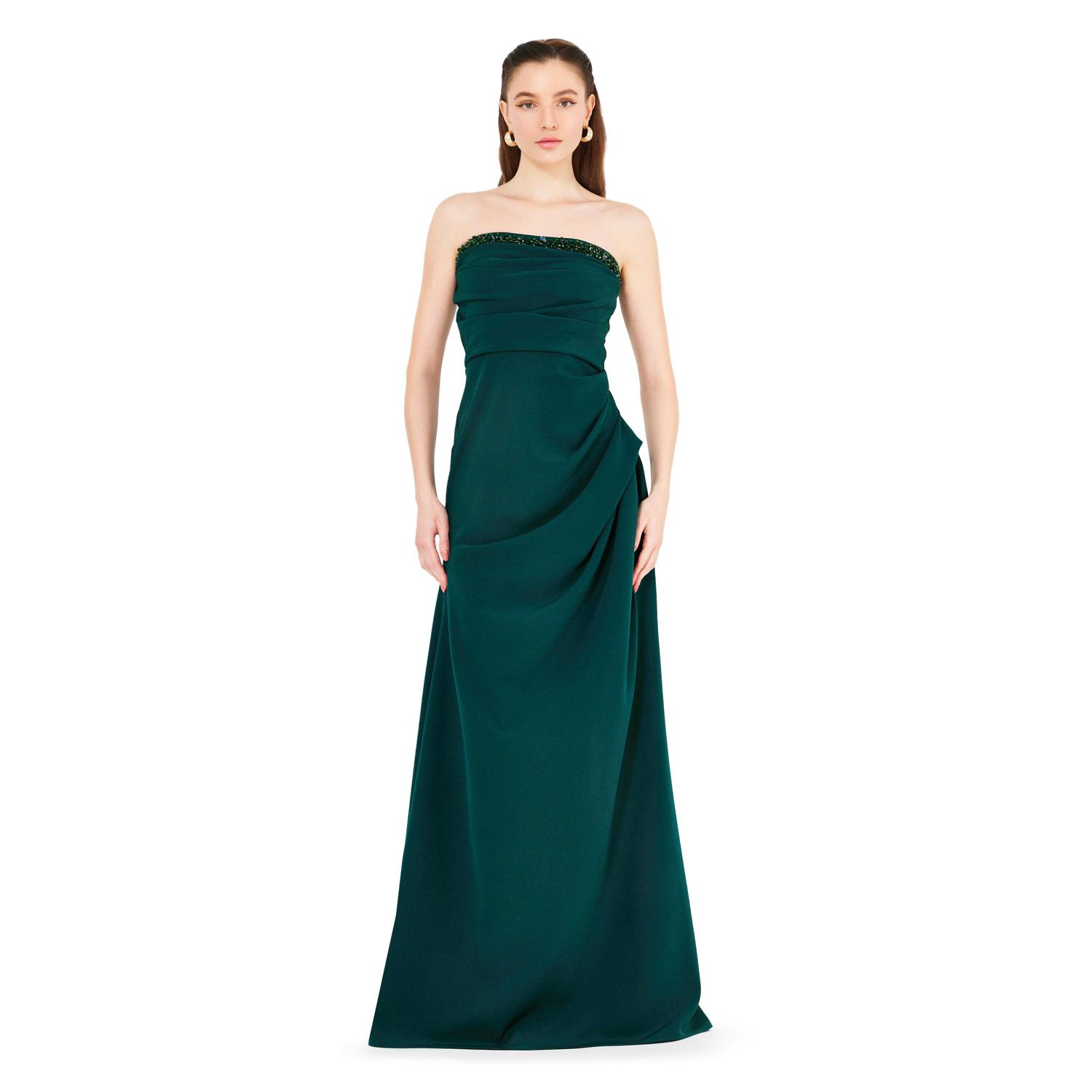 Women's Hand Embellished Strapless Pleated Gown