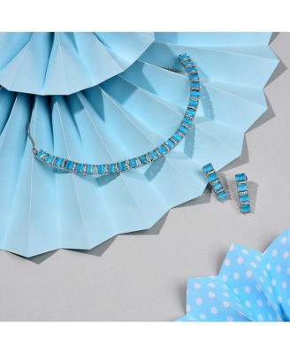 Women's Blue Crystal Bling Necklace And Earrings (Set Of 2)