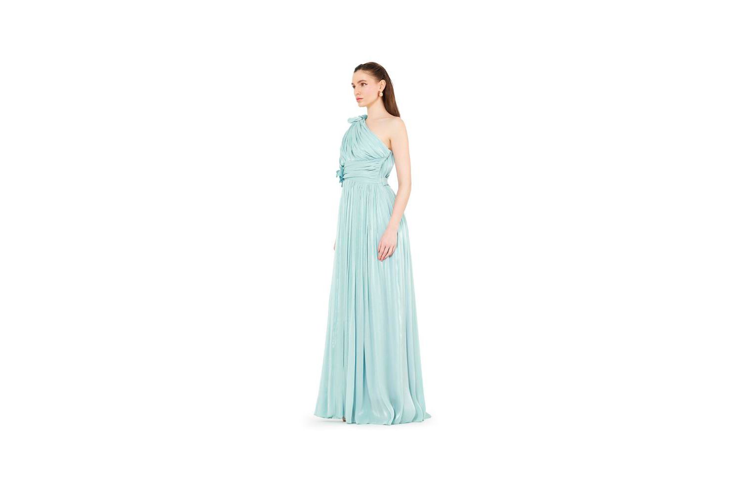 Women's One Shoulder Floral Detail Ruched Gown