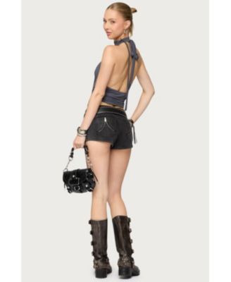 Womens Syra Zipper Low Rise Denim Shorts