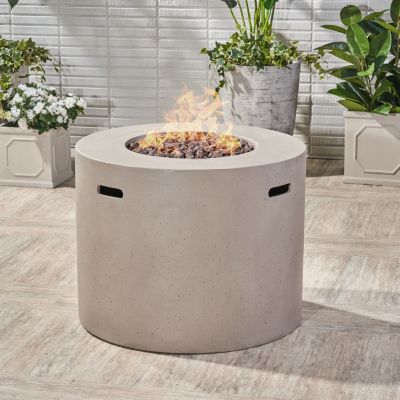 31 Inch Round MgO Fire Pit 40000 BTU Light Weight Concrete Light Grey for Outdoor Patio Backyard