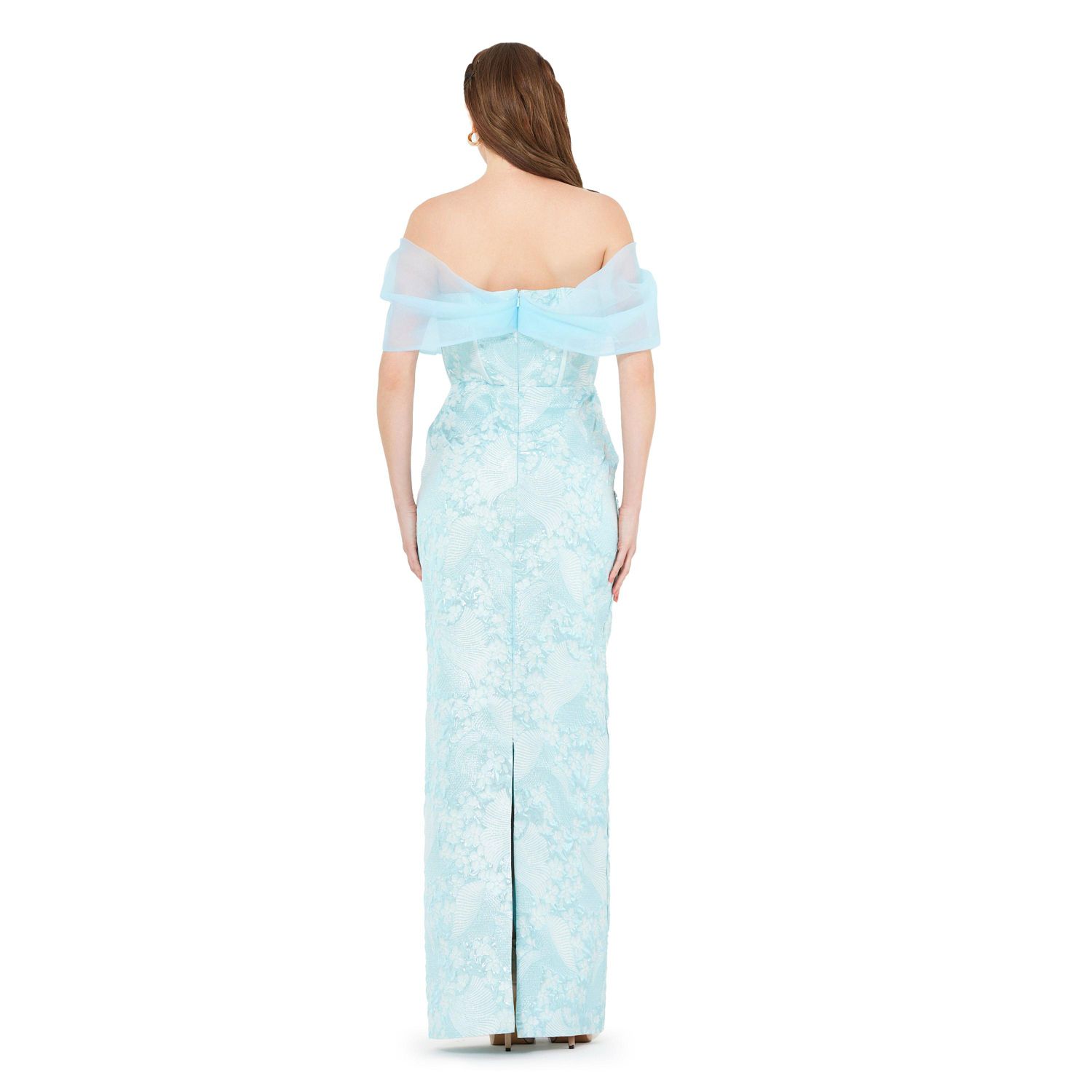 Women's Off-The-Shoulder Corset Detail Brocade Gown