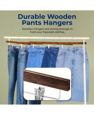20 Pcs. Premium Wooden Pants Hangers - Heavy Duty Hanger Set with Chrome 360&amp;#xB0; Swivel Hook (Retro