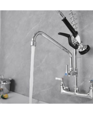 Commercial Restaurant Pull Down 2-Handle Wall Mount Pre-Rinse Spray Utility Kitchen Faucet in Polished Chrome